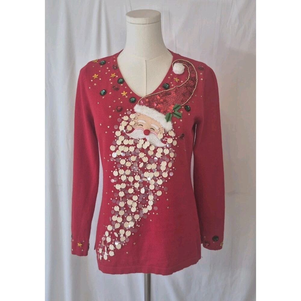 Vintage Berek Women's Christmas Holiday Santa Embellished Sweater Small